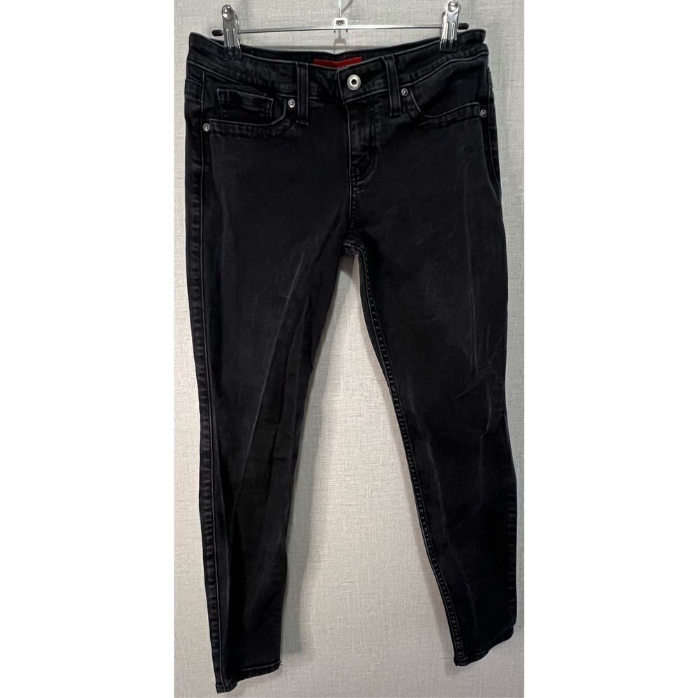 Guess Black Low Rise Sturdy Denim Fitted Skinny Jeans With Some Fading